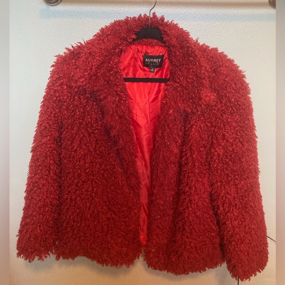 Fuzzy Faux Fur Burgundy Coat